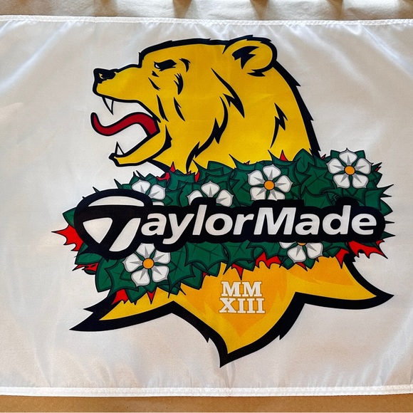 TaylorMade White and Yellow Bear Logo Banner 2’x3’ - Picture 1 of 4